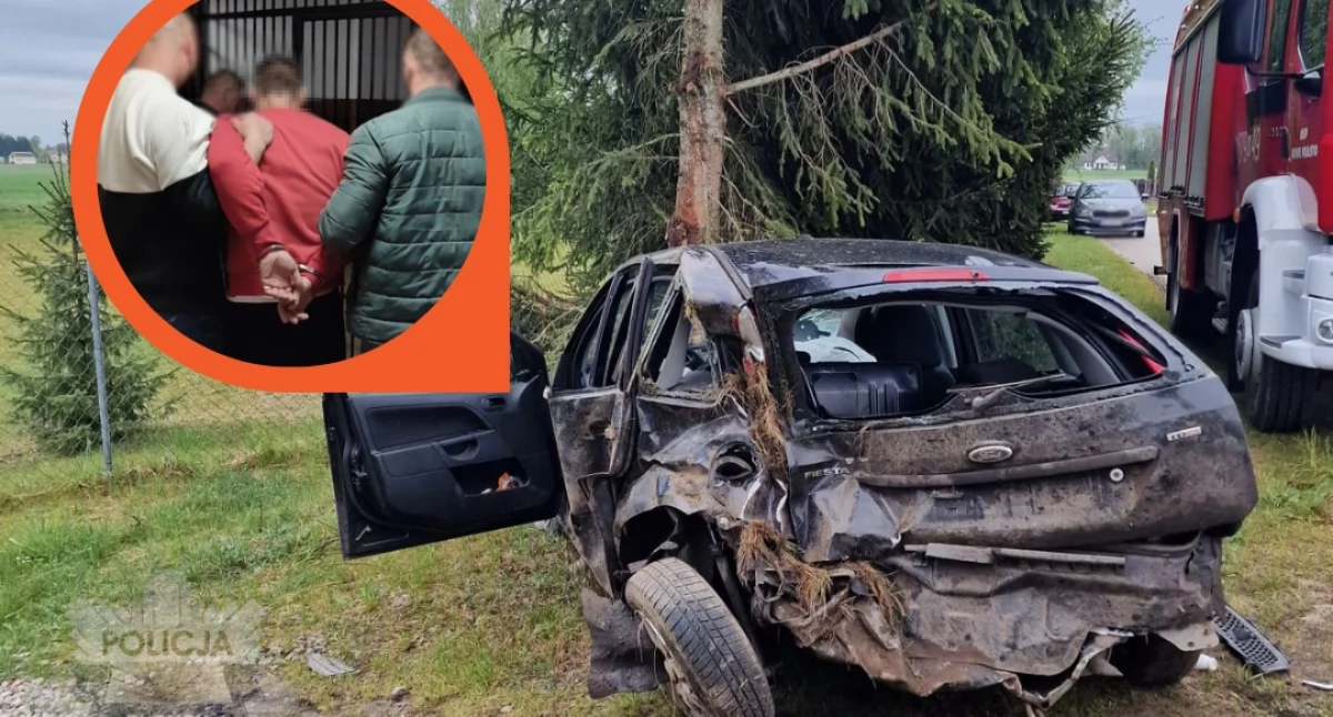 Rozbił auto na drzewie podczas pościgu. Uderzył policjantów i dziecko, nękał inne osoby [zdjęcia]