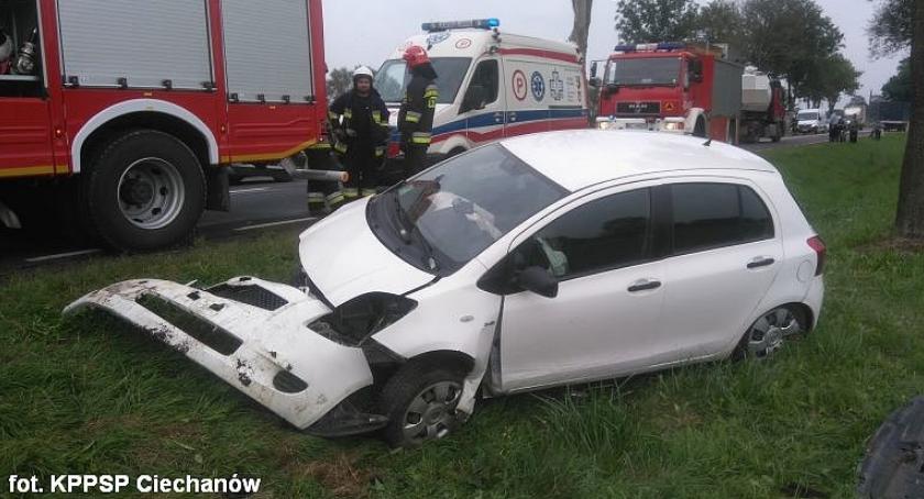 Złapała gumę i uderzyła w drzewo (zdjęcia)