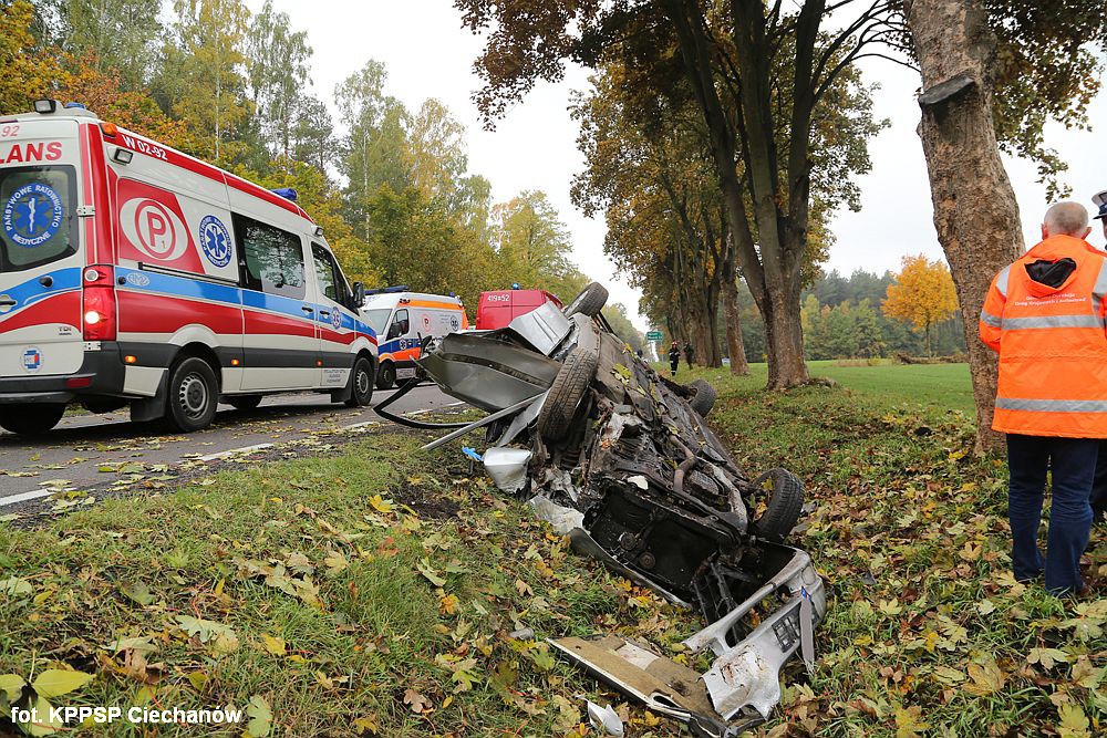 Hyundai uderzył w łosia i dachował. Dwie osoby ranne (zdjęcia)