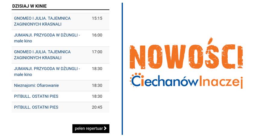 Repertuar Kina - kolejna funkcjonalność portalu CiechanowInaczej.pl