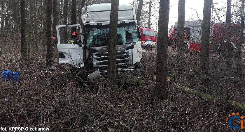 Zakończył jazdę w ... lesie. Pijany kierowca Scanii sprawcą wypadku w Ciechanowie [zdjęcia]