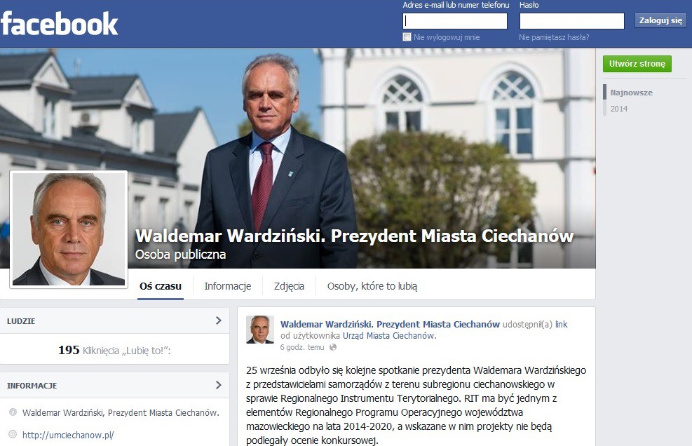 Prezydenta Ciechanowa znajdziecie na ... Facebooku