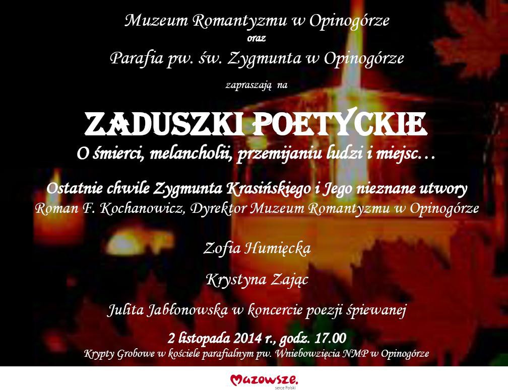 Zaduszki Poetyckie w niedzielę w Opinogórze