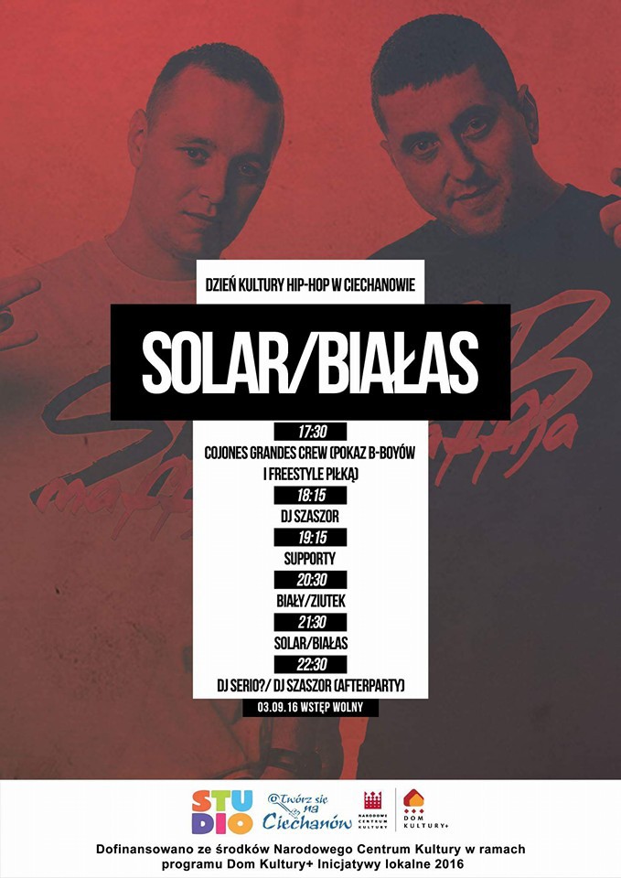 W sobotę Dzień Kultury Hip-Hop w Ciechanowie. Gwiazdą duet Solar/Białas
