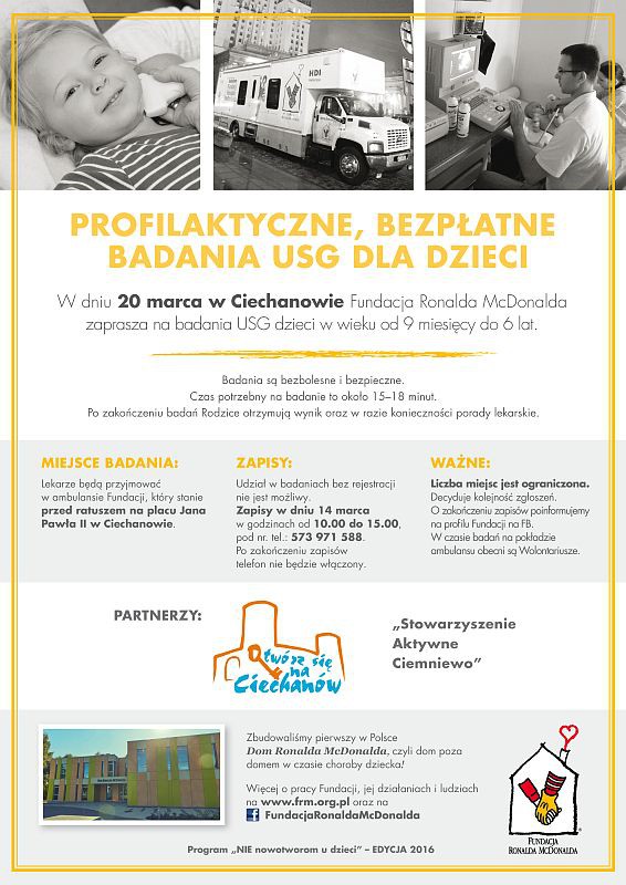 Bezpłatne badania USG dla dzieci z Ciechanowa