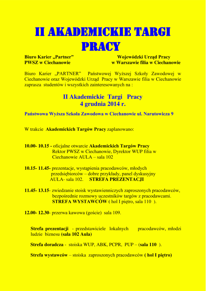 Akademickie Targi Pracy w czwartek w ciechanowskiej PWSZ