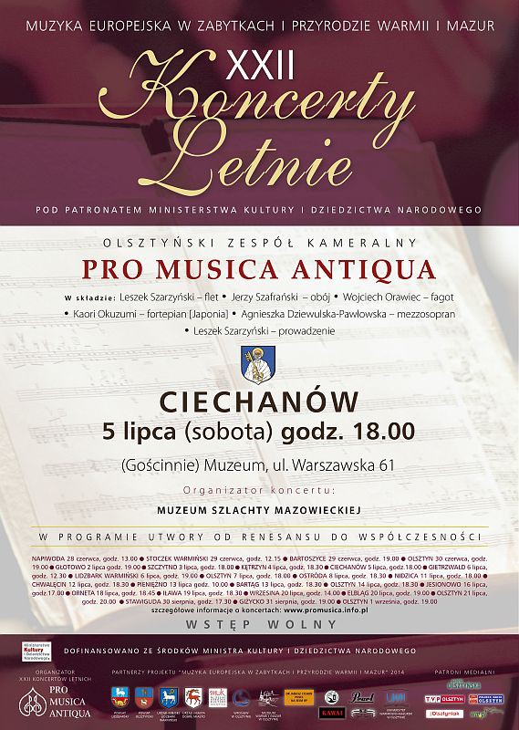 Koncert Letni Pro Musica Antiqua w sobotę w Ciechanowie
