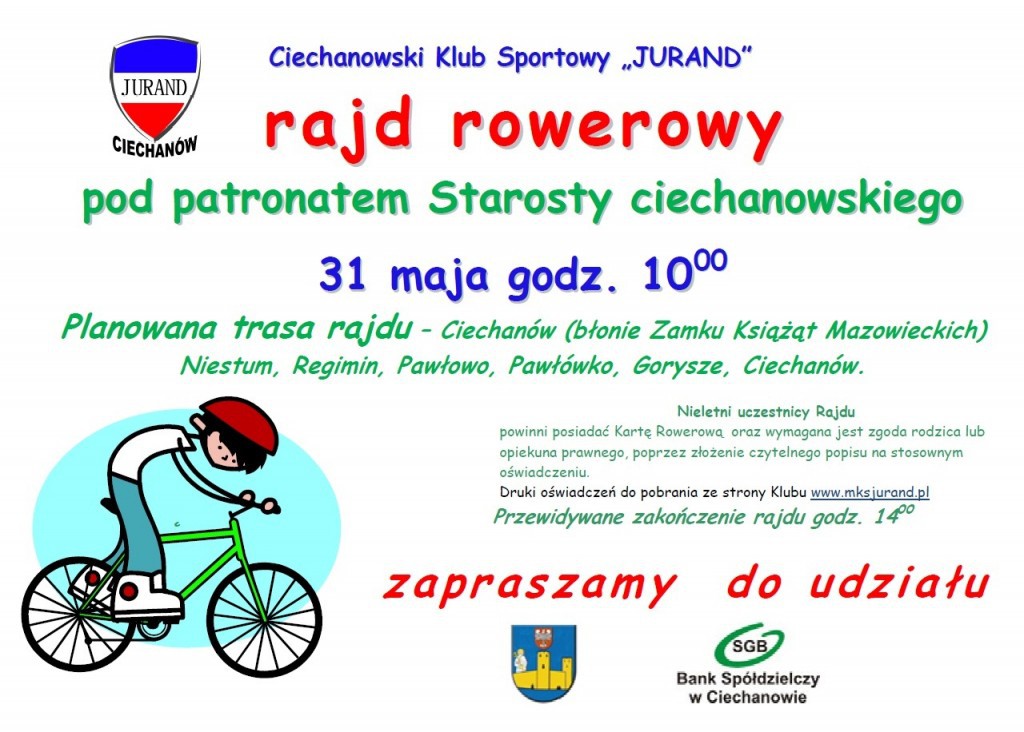 W sobotę rajd rowerowy po ziemi ciechanowskiej