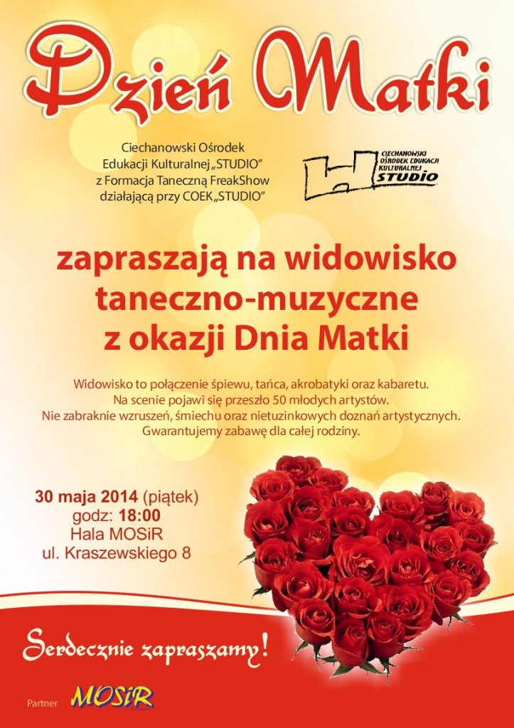 W piątek widowisko taneczno - muzyczne z okazji Dnia Matki