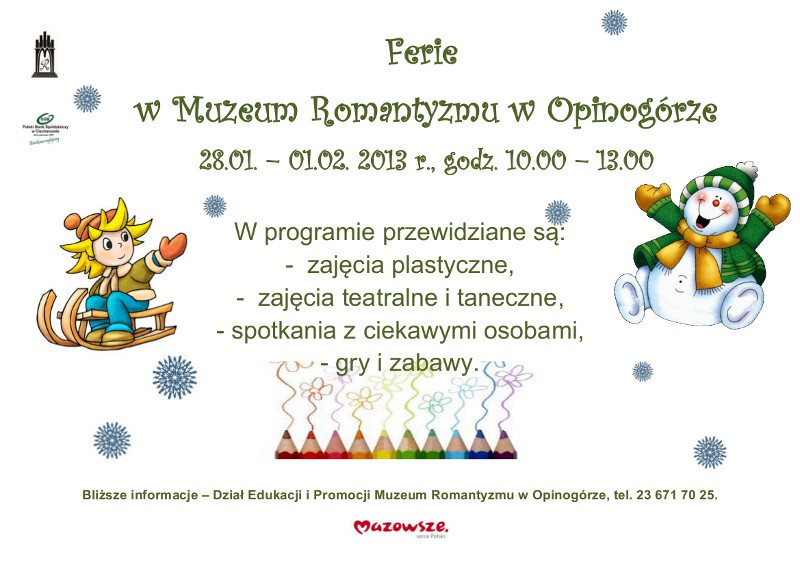 Aktywne ferie w Muzeum Romantyzmu w Opinogórze