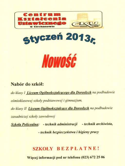  Rekrutacja do szkół ponadgimnazjalnych dla dorosłych