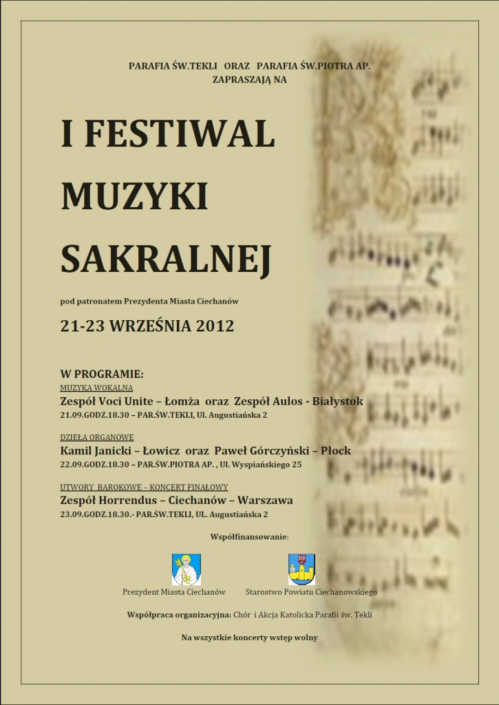 Zaproszenie na I Festiwal Muzyki Sakralnej