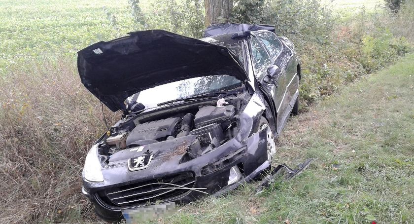 Dachowanie Peugeota. Kierująca nie mogła wydostać się z auta [zdjęcia]