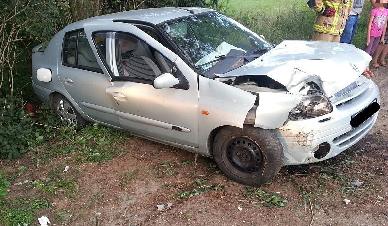 Renault wpadło do rowu i uderzyło w drzewo (zdjęcia)