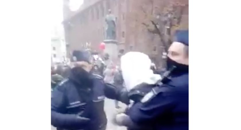 Tak wyglądało zatrzymanie jednego z protestujących w Toruniu [WIDEO]