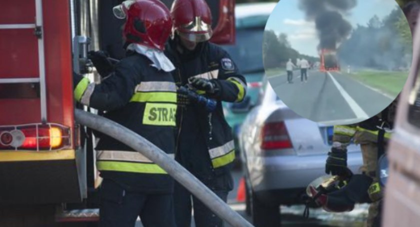 Pożar ciężarówki na „trasie śmierci”. Na drogę wysypały się puszki
