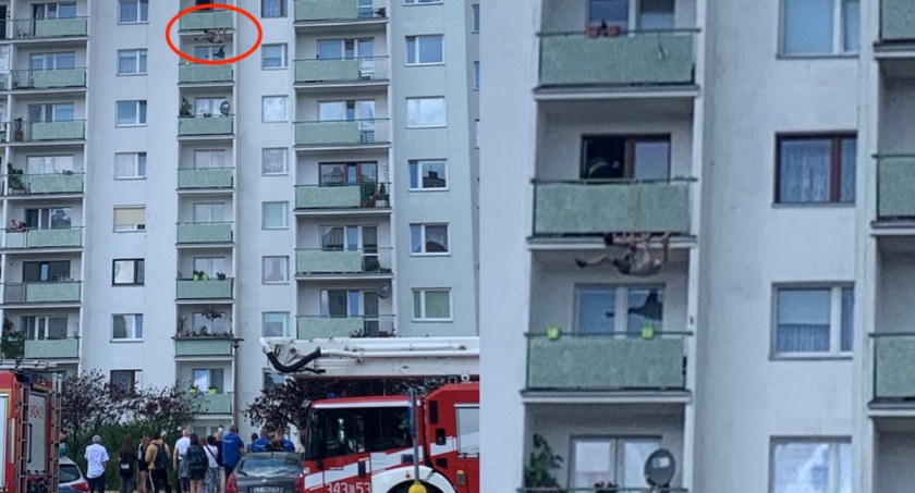 Horror na oczach tłumu w Toruniu. Mężczyzna zawisł na 8. piętrze