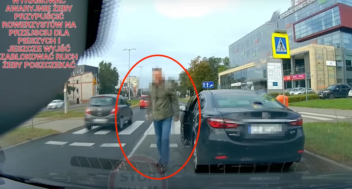Stop Cham w Toruniu. Zablokował ruch i wyszedł „poszczekać” [WIDEO]