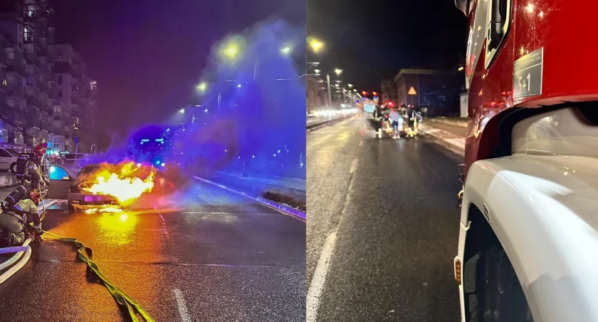 Pożar samochodu w Toruniu. Auto spłonęło na środku ulicy [ZDJĘCIA]