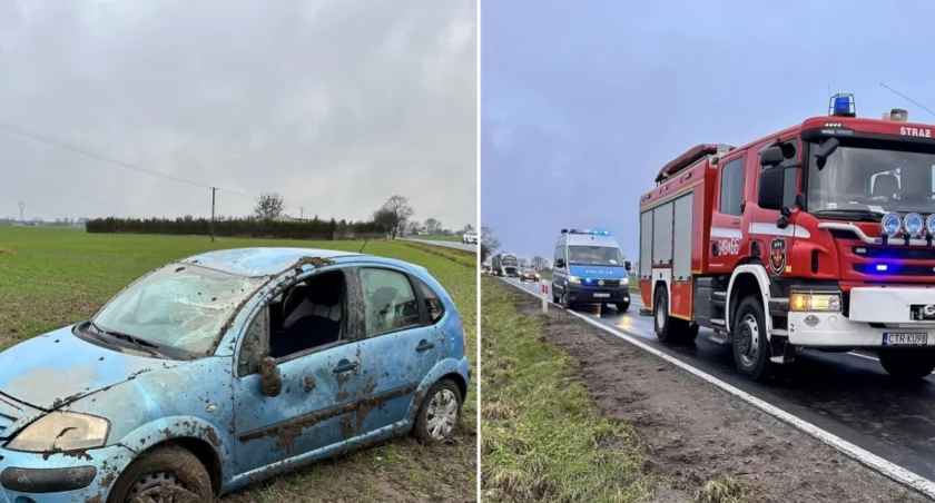 Dachowanie auta pod Toruniem. Na pomoc ruszyli świadkowie