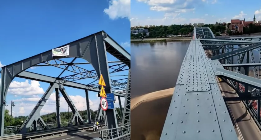 Influencer wszedł na most w Toruniu i wywiesił kontrowersyjny transparent