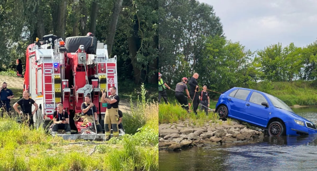 Samochód utonął w Wiśle w Toruniu. Strażacy walczyli o auto przez 8 godzin 