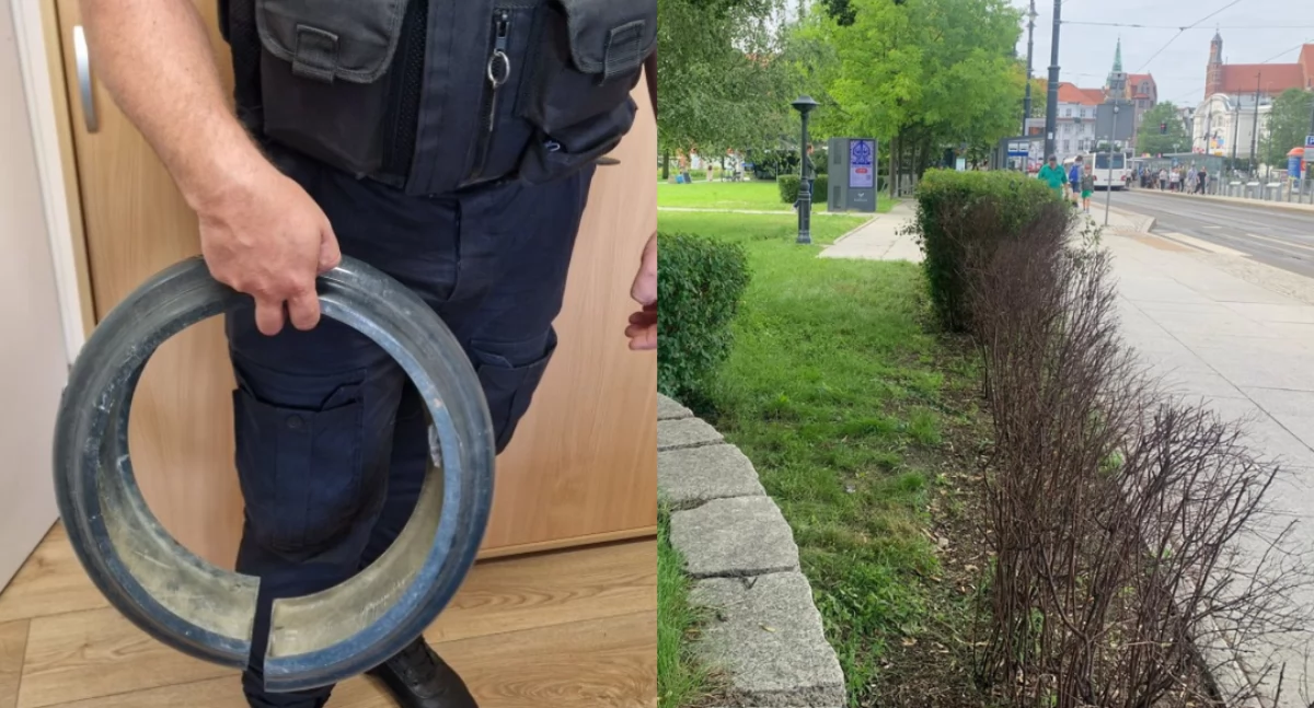 Dewastacja w centrum Torunia. Elementy latarni leżały na torowisku 