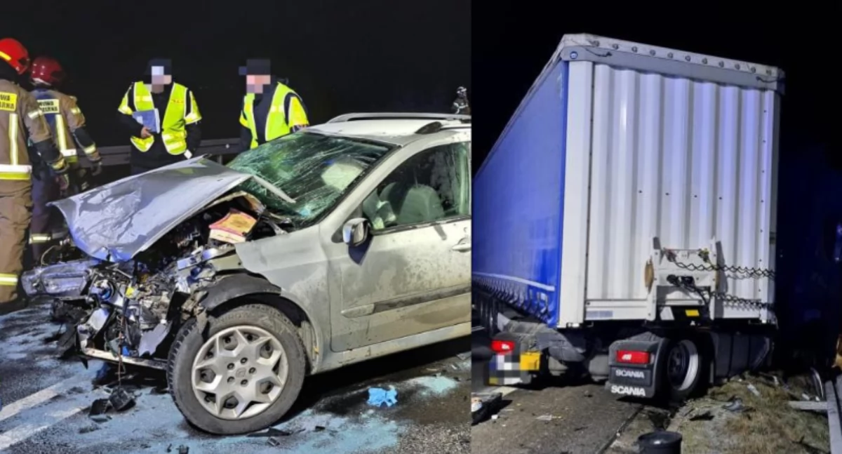 Dramat na drodze pod Toruniem. Ciężarówka zderzyła się z samochodem osobowym