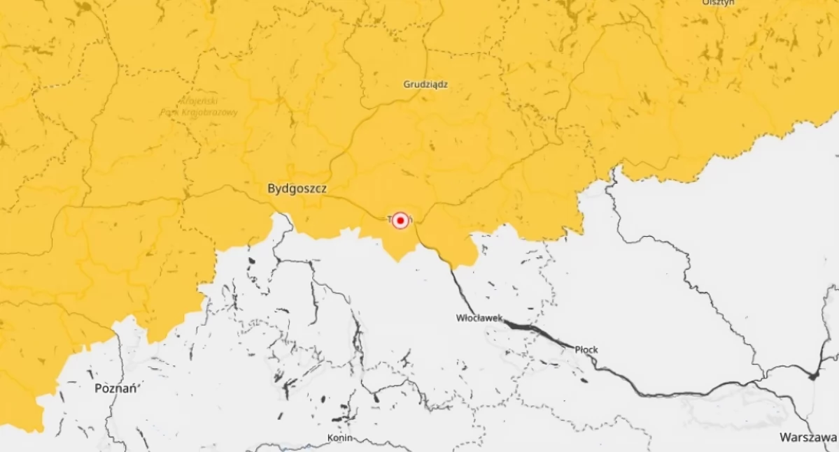 W Toruniu pojawi się groźne zjawisko. IMGW wydał ostrzeżenie pierwszego stopnia