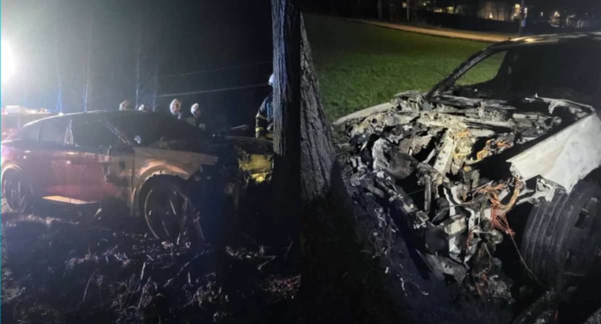 Dramatyczny wypadek pod Toruniem. Auto zaczęło płonąć po uderzeniu w drzewo