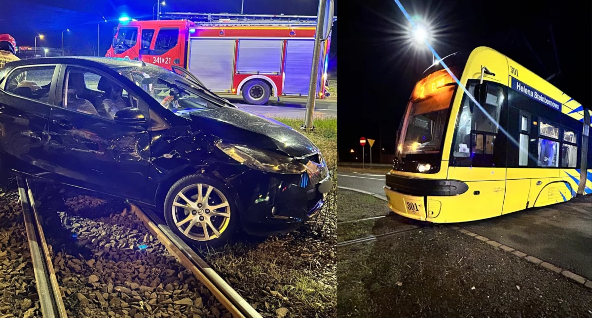 Groźny wypadek w Toruniu. Młody kierowca wjechał pod tramwaj