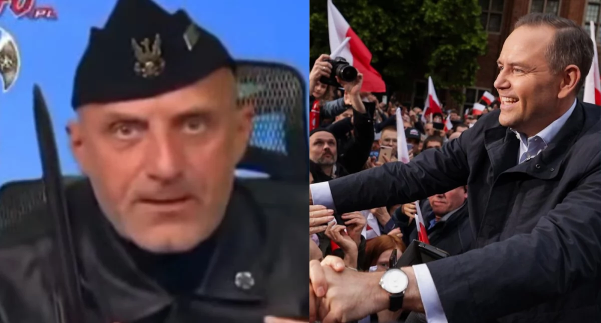 Niebezpieczny patostreamer na wiecu Nawrockiego w Toruniu. Dzień wcześniej poparł go z nożem w ręku