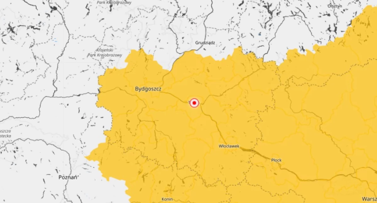 IMGW wydał ostrzeżenie pierwszego stopnia. Toruń znalazł się w żółtej strefie