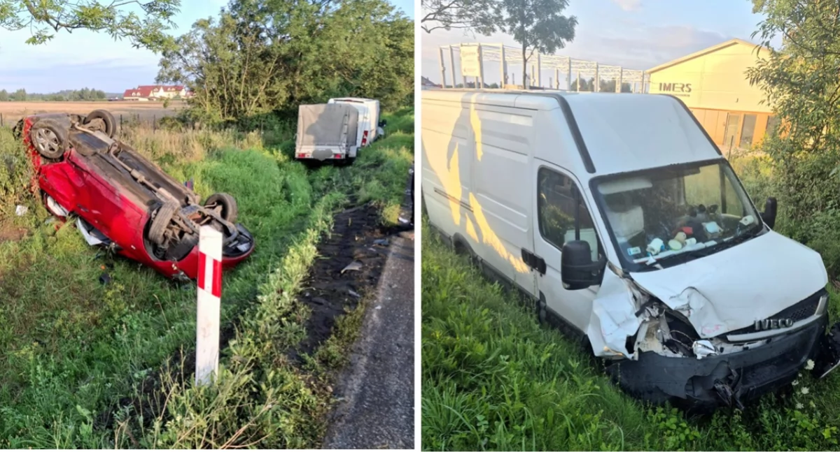Poranny wypadek na drodze pod Toruniem. Dwa samochody w rowie