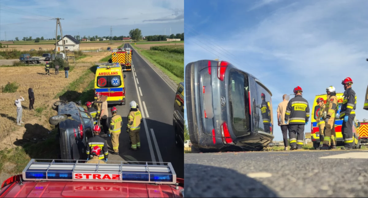 Poważny wypadek pod Toruniem. Przewrócone auto blokowało przejazd