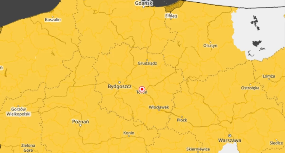 Jest alert pierwszego stopnia dla Torunia. Będzie obowiązywać osiem godzin