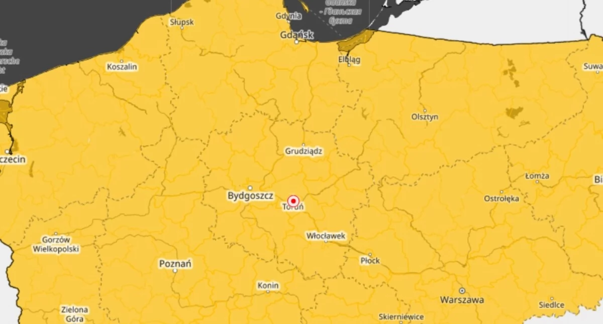 Front totalnie zmieni pogodę. Toruń znalazł się w żółtej strefie