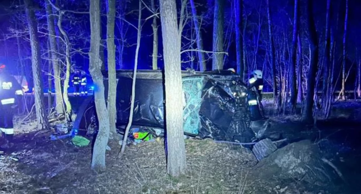 Poważny wypadek pod Toruniem. Młoda kobieta roztrzaskała auto na drzewach