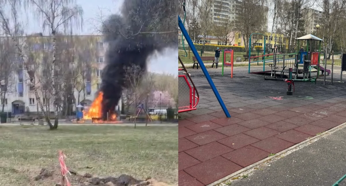 Pożar na osiedlu w Toruniu. Popularny plac zabaw w płomieniach