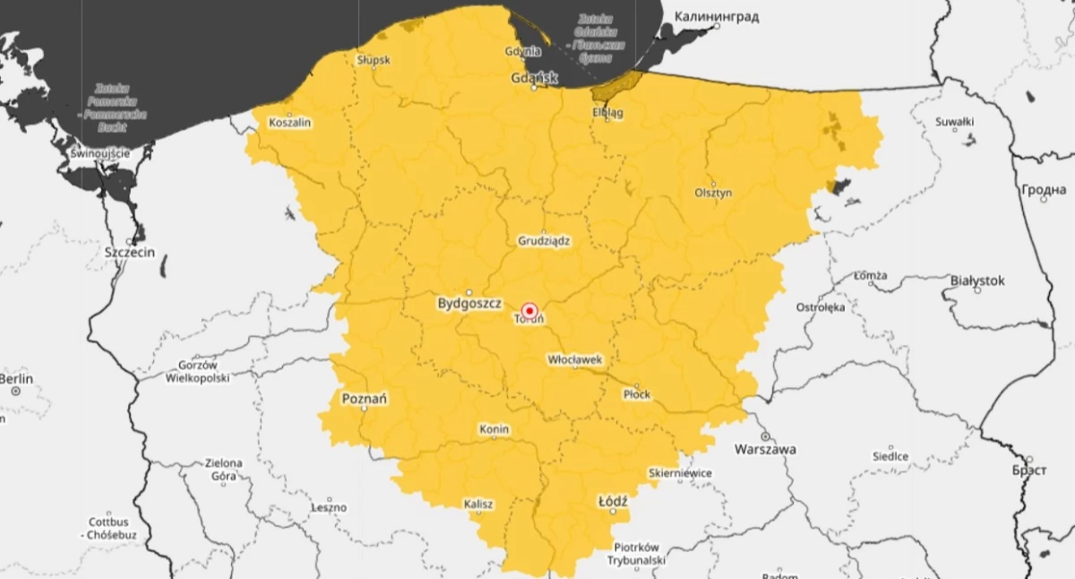 Jest nowy alert IMGW dla Torunia. Ostrzeżenie będzie aktywne przez 6 godzin