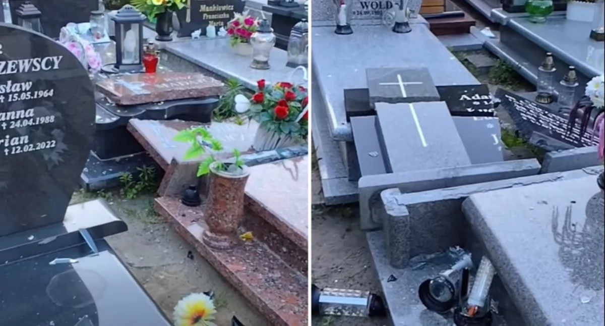 Bulwersujące sceny na cmentarzu w Toruniu. Groby zostały zdemolowane