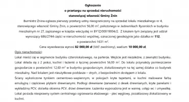 Ogłoszenie o przetargu na sprzedaż nieruchomości stanowiącej własność Gminy Żnin
