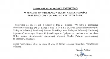 INFORMACJA STAROSTY ŻNIŃSKIEGO