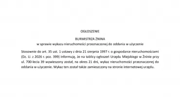 OGŁOSZENIE BURMISTRZA ŻNINA 