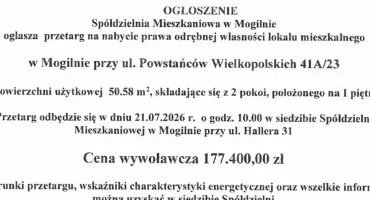 Ogłoszenie Spółdzielni Mieszkaniowej w Mogilnie