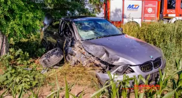 Wypadek w gminie Oleśnica. Samochód uderzył w drzewo, ranne są kobieta i dziecko